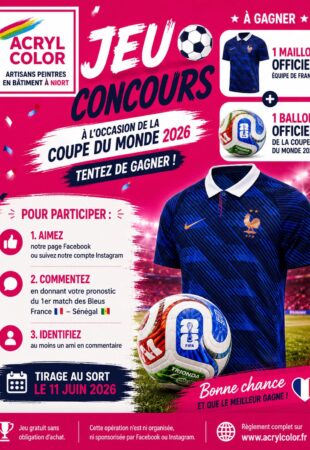 Jeu Concours ACRYLCOLOR pour la Coupe du Monde de football 2026 – Gagnez un maillot officiel de l’Équipe de France